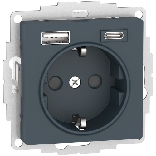 Розетка с заземлением +2xUSB тип A+C без рамки Systeme Electric AtlasDesign 1-м. изумруд фото Розетка с заземлением +2xUSB тип A+C без рамки Systeme Electric AtlasDesign 1-м. изумруд картинка